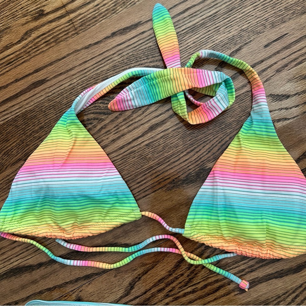Victoria’s Secret NWOT triangle halter slide bikini top striped neon multicolor
